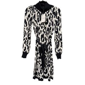 Who What Wear Long Sleeve Cowl Neck Leopard Print Sweater Dress Size XS